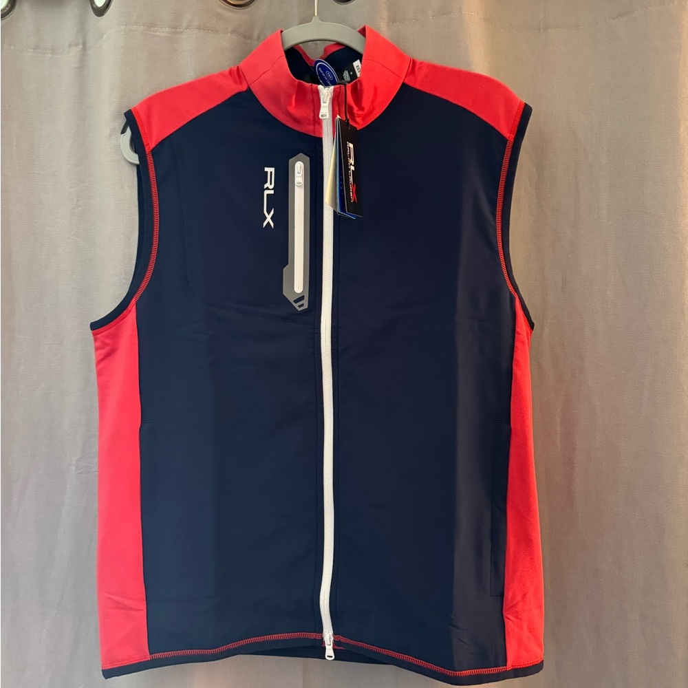 RLX Ralph Lauren Vest Full Zip Pockets Polo Golf Blue Red Men’s Medium NWT